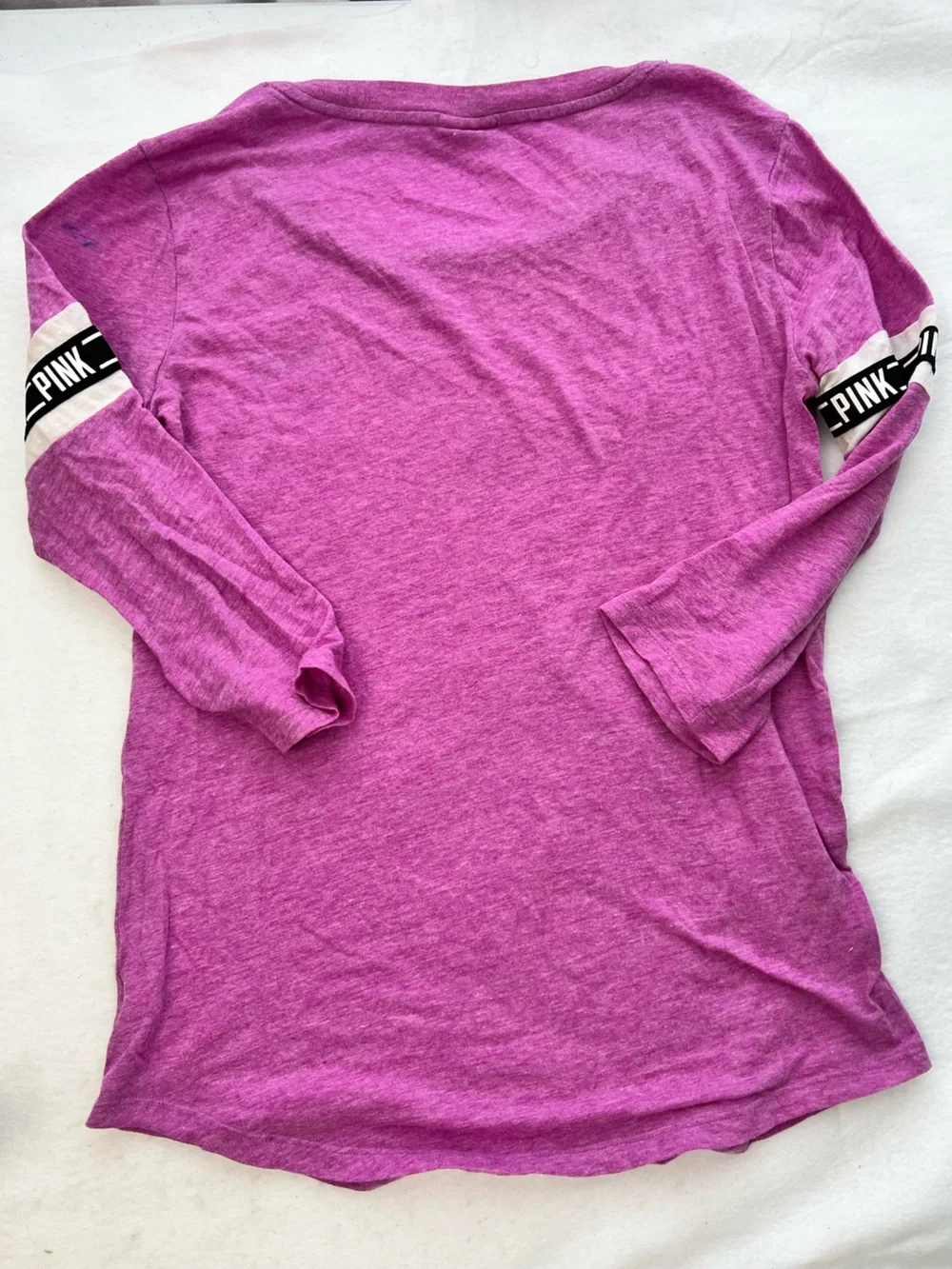 PINK Victoria's Secret Heather Magenta Mid Sleeve Tee w/ Dog Logo & Sleeve Logo